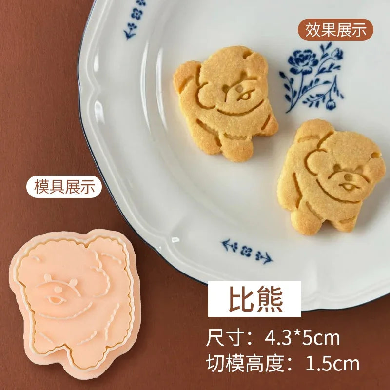 Animals Dog Series Cookie Cutter Stamp Plastic Cartoon Pressable Biscuit Mold Confectionery Kitchen Baking Pastry Tools