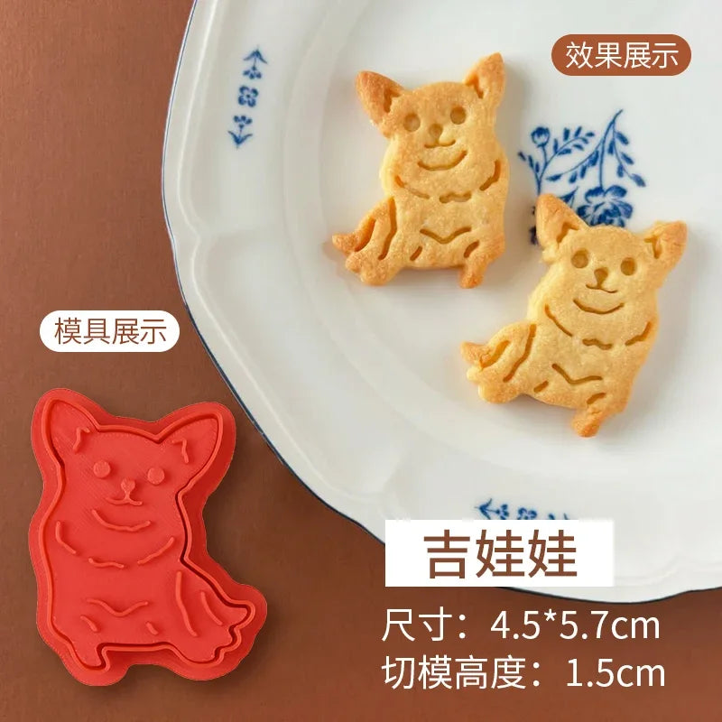 Animals Dog Series Cookie Cutter Stamp Plastic Cartoon Pressable Biscuit Mold Confectionery Kitchen Baking Pastry Tools