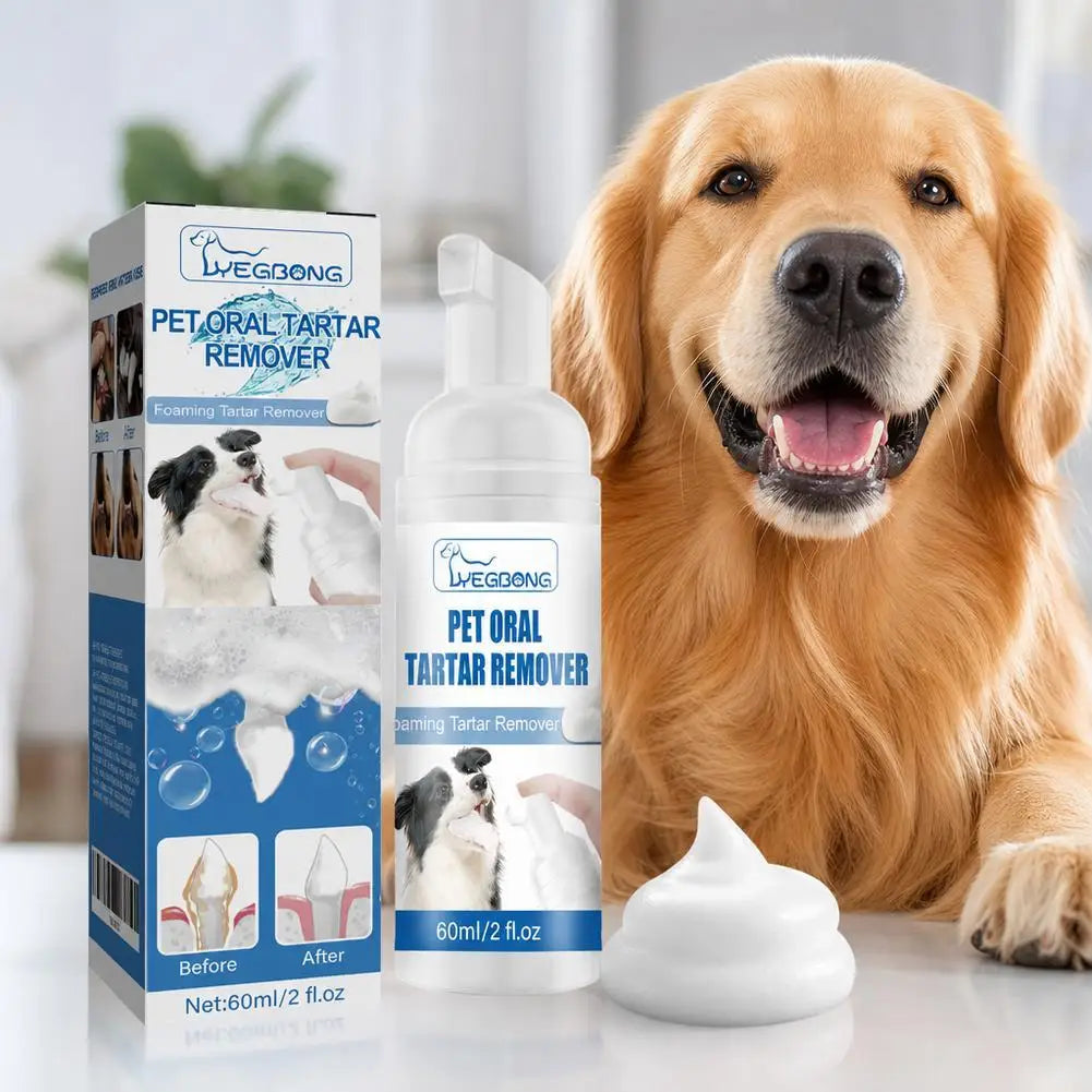 60ml Pet Oral Care Foaming Cleanser For Dogs & Cats No-Brushing Teeth Cleaning Spray Remove Bad Breath Plaque Care
