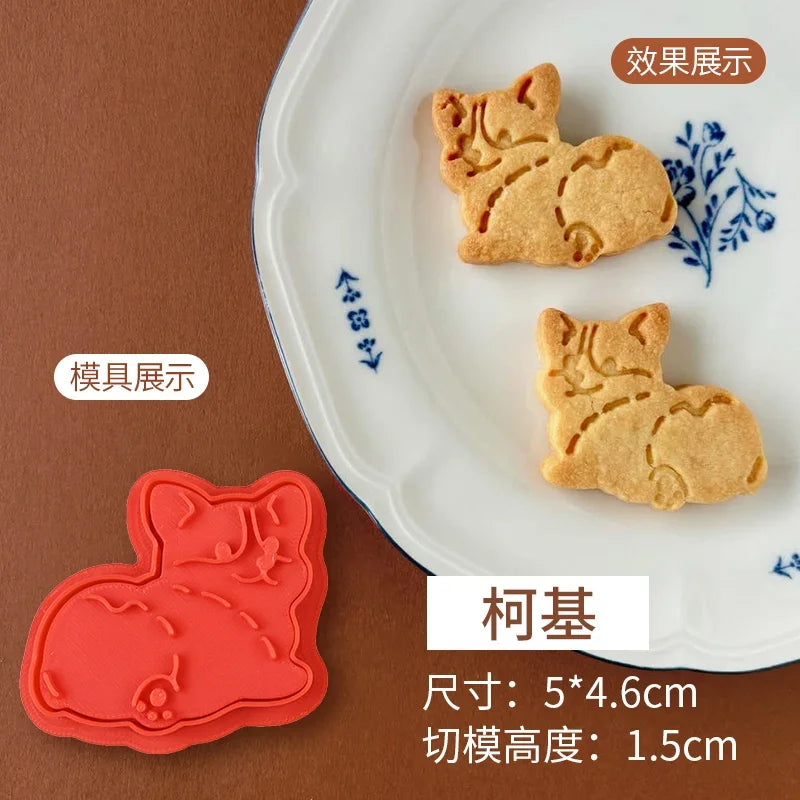 Animals Dog Series Cookie Cutter Stamp Plastic Cartoon Pressable Biscuit Mold Confectionery Kitchen Baking Pastry Tools