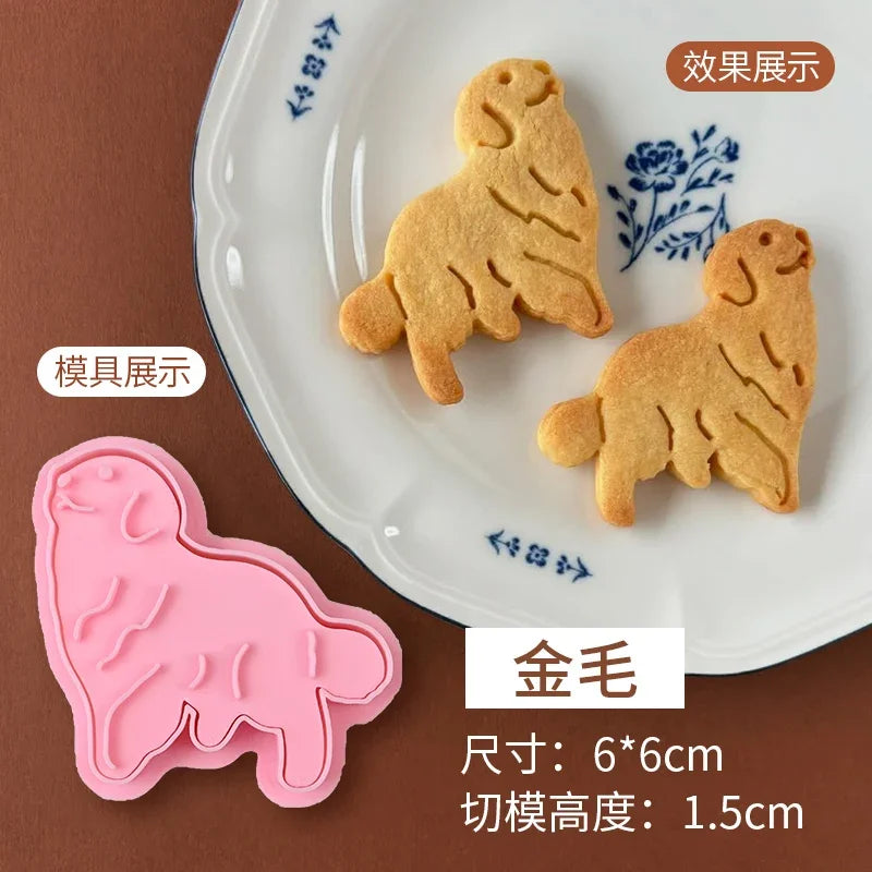 Animals Dog Series Cookie Cutter Stamp Plastic Cartoon Pressable Biscuit Mold Confectionery Kitchen Baking Pastry Tools