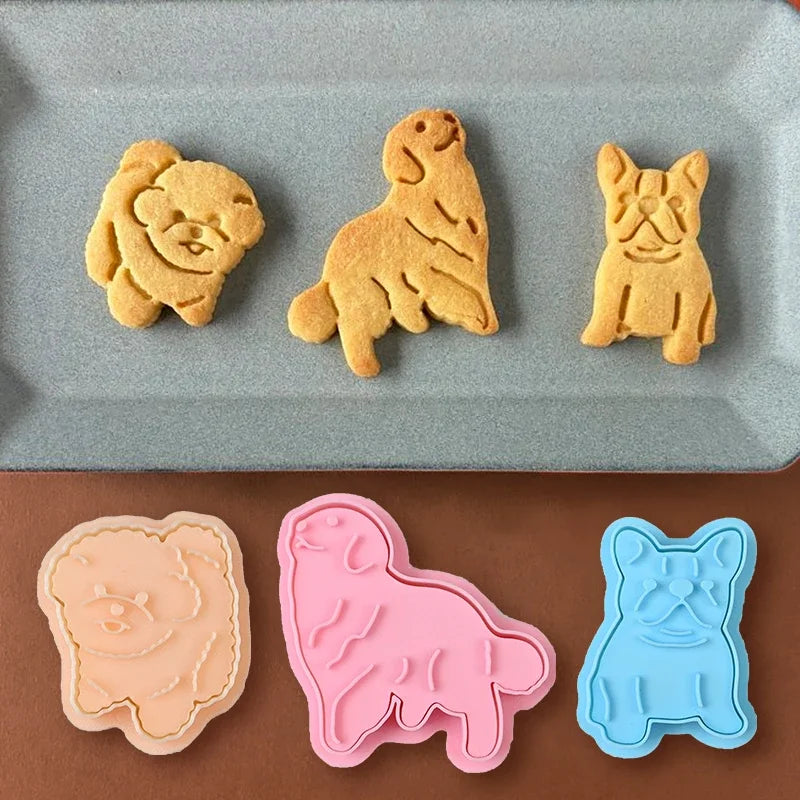 Animals Dog Series Cookie Cutter Stamp Plastic Cartoon Pressable Biscuit Mold Confectionery Kitchen Baking Pastry Tools