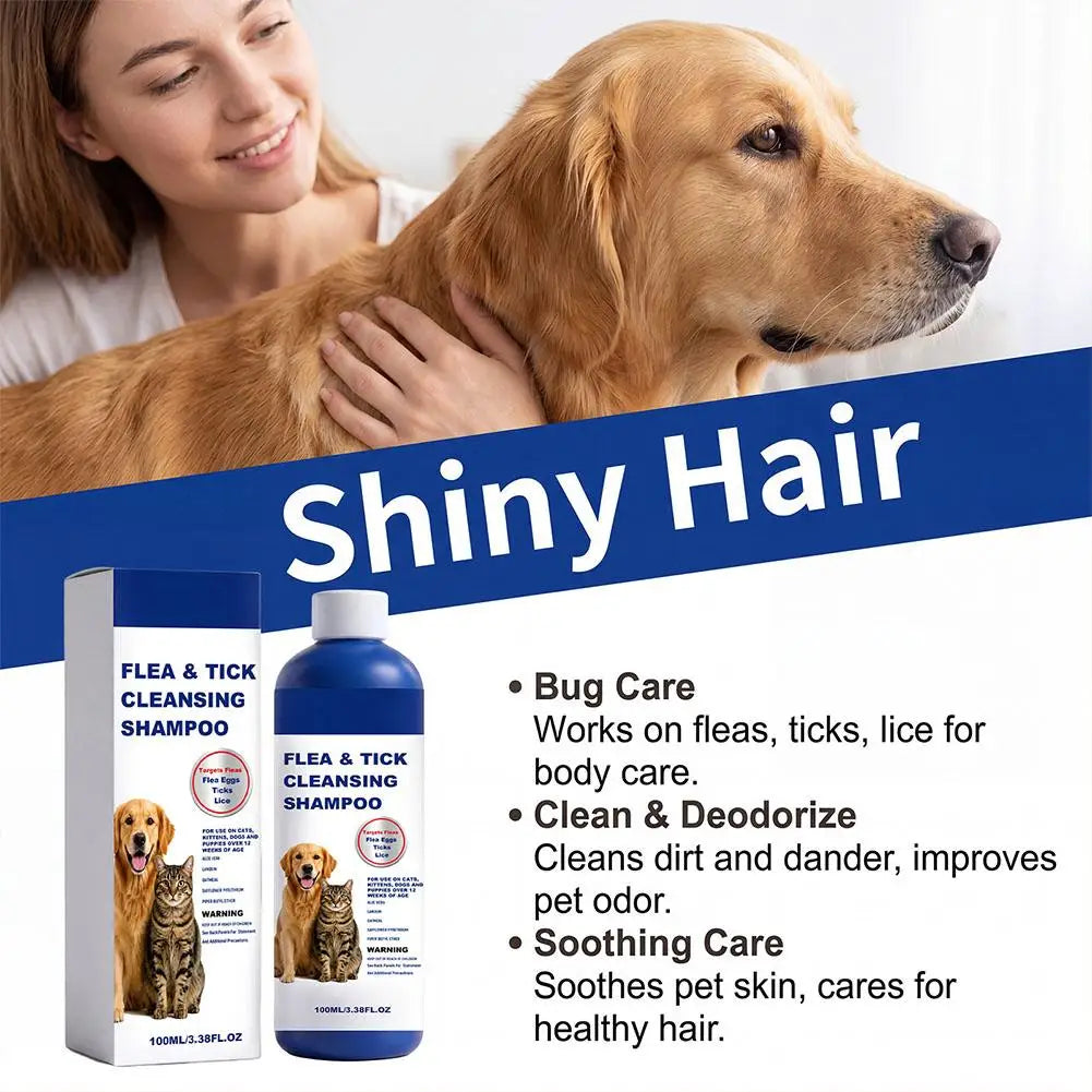 100ML Pet Flea And Tick Cleansing Shampoo For Dogs Cats Gentle Anti Flea Tick Lice Pet Bathing Cleaning Shampoo Pet Supply