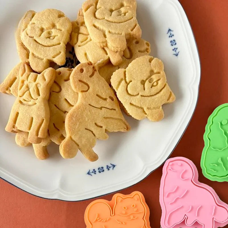 Animals Dog Series Cookie Cutter Stamp Plastic Cartoon Pressable Biscuit Mold Confectionery Kitchen Baking Pastry Tools