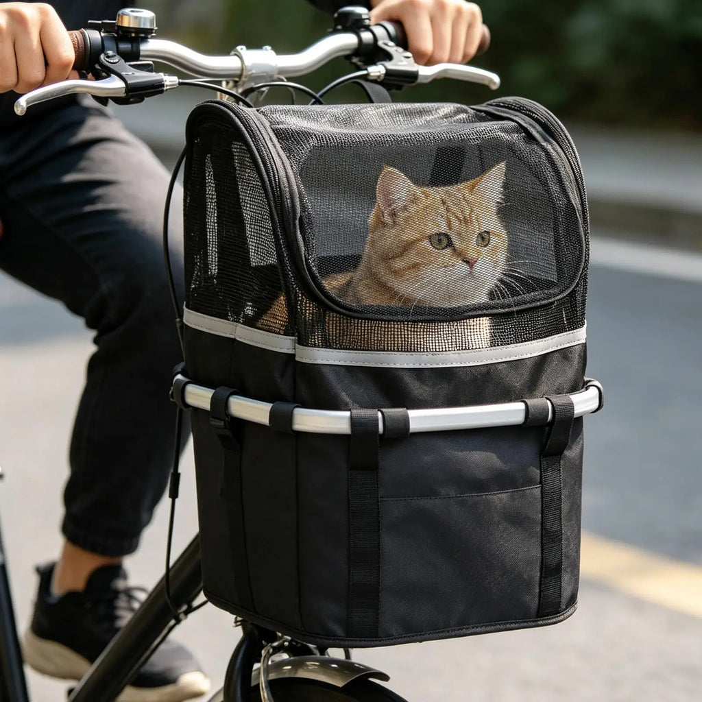 Bike Dog Basket Reinforced with Window Handlebar Carrier for Pet Daily Leisure Commuting Outdoor Urban Road Trip Camping Hiking