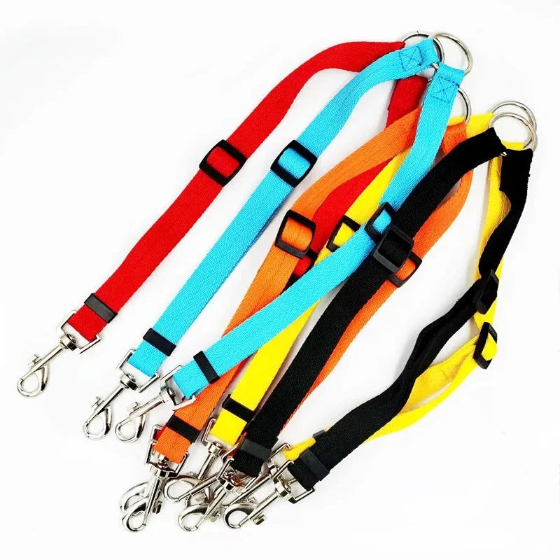 Double Dog Leash for 2 Dogs Adjustable Nylon Two in One Strong Pet Traction Rope Colorful Detachable Two Way Walking Lead Leash