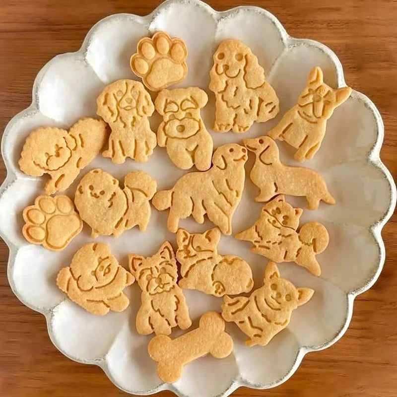 Animals Dog Series Cookie Cutter Stamp Plastic Cartoon Pressable Biscuit Mold Confectionery Kitchen Baking Pastry Tools