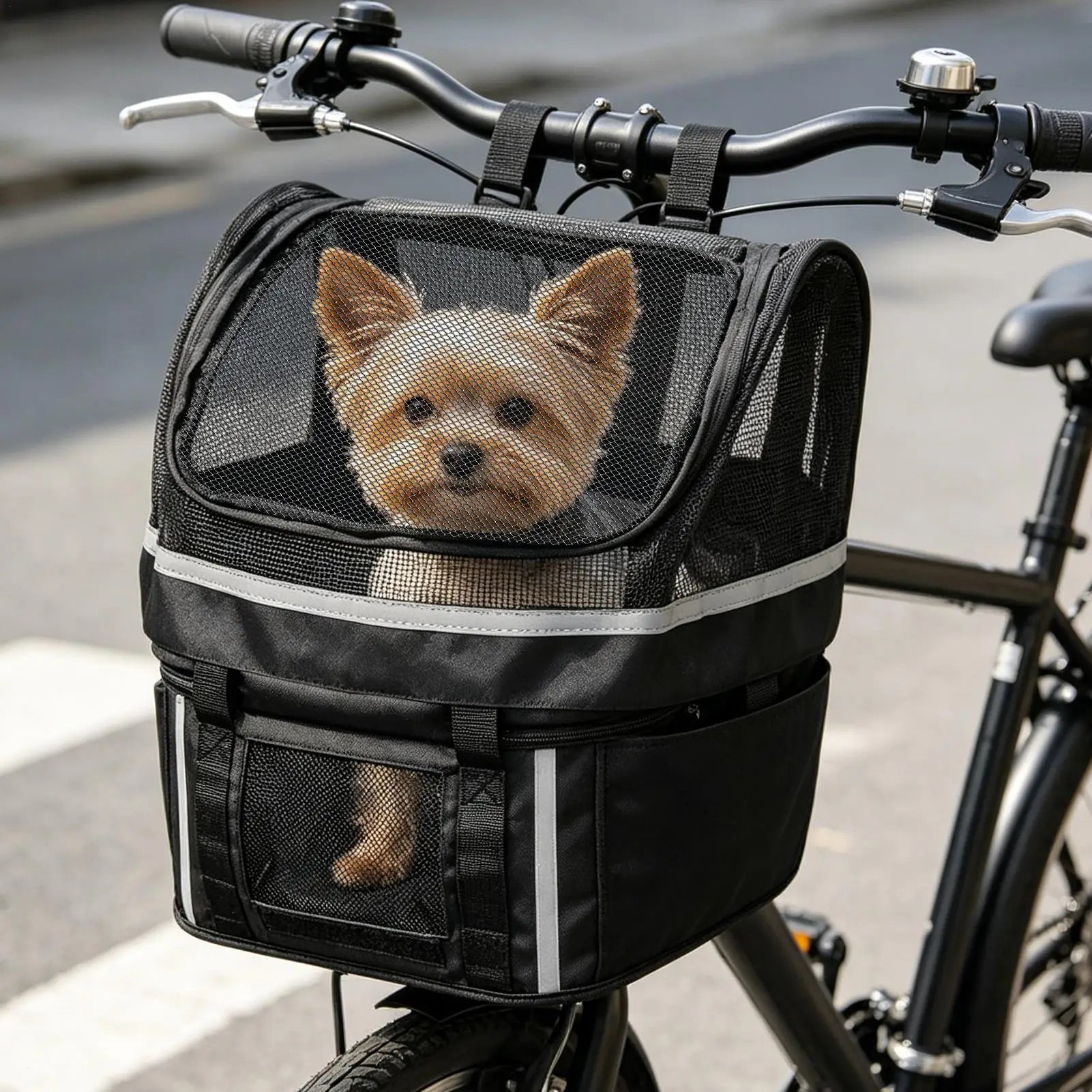 Bike Dog Basket Reinforced with Window Handlebar Carrier for Pet Daily Leisure Commuting Outdoor Urban Road Trip Camping Hiking