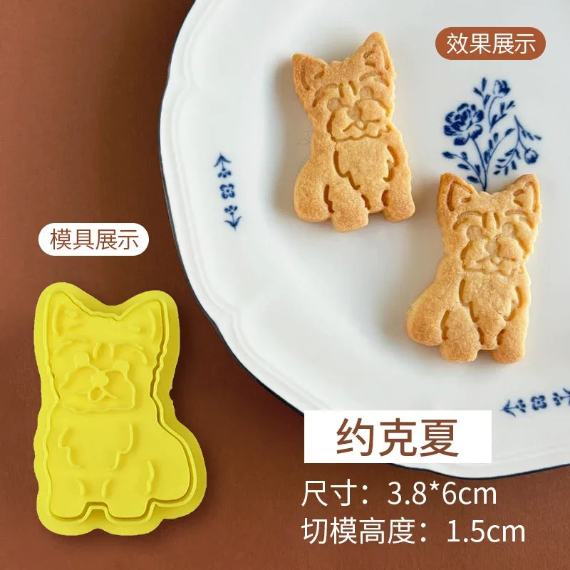 Animals Dog Series Cookie Cutter Stamp Plastic Cartoon Pressable Biscuit Mold Confectionery Kitchen Baking Pastry Tools