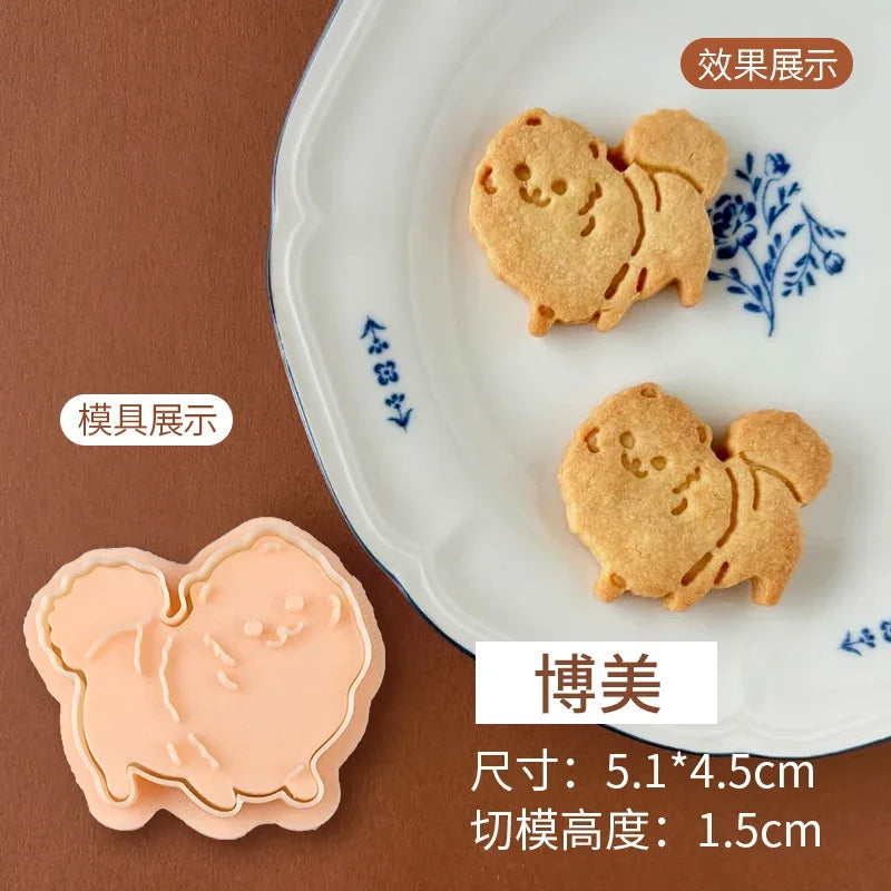 Animals Dog Series Cookie Cutter Stamp Plastic Cartoon Pressable Biscuit Mold Confectionery Kitchen Baking Pastry Tools