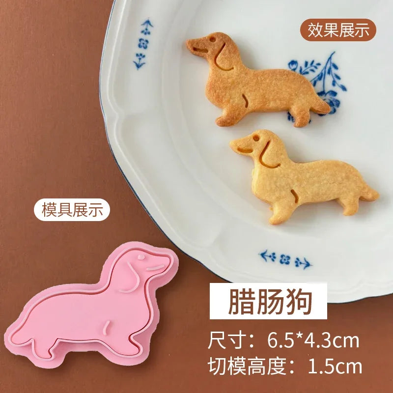Animals Dog Series Cookie Cutter Stamp Plastic Cartoon Pressable Biscuit Mold Confectionery Kitchen Baking Pastry Tools