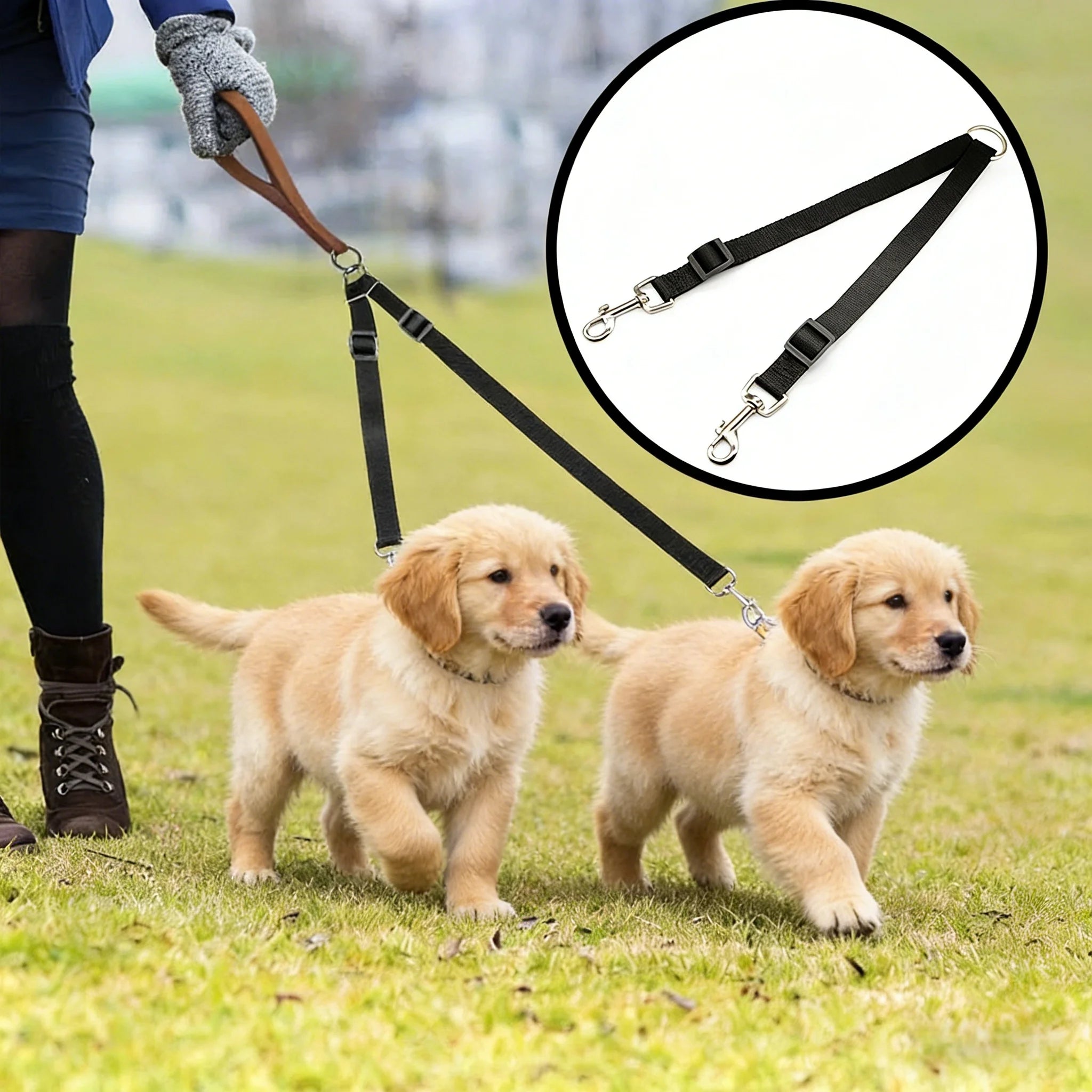 Double Dog Leash for 2 Dogs Adjustable Nylon Two in One Strong Pet Traction Rope Colorful Detachable Two Way Walking Lead Leash