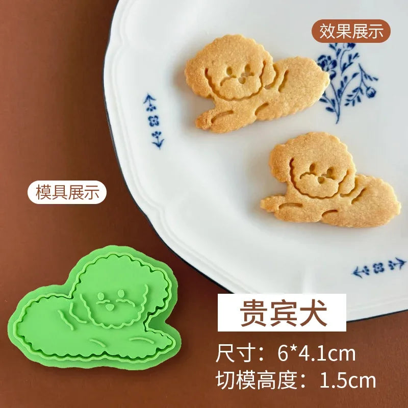 Animals Dog Series Cookie Cutter Stamp Plastic Cartoon Pressable Biscuit Mold Confectionery Kitchen Baking Pastry Tools