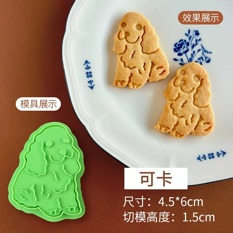 Animals Dog Series Cookie Cutter Stamp Plastic Cartoon Pressable Biscuit Mold Confectionery Kitchen Baking Pastry Tools