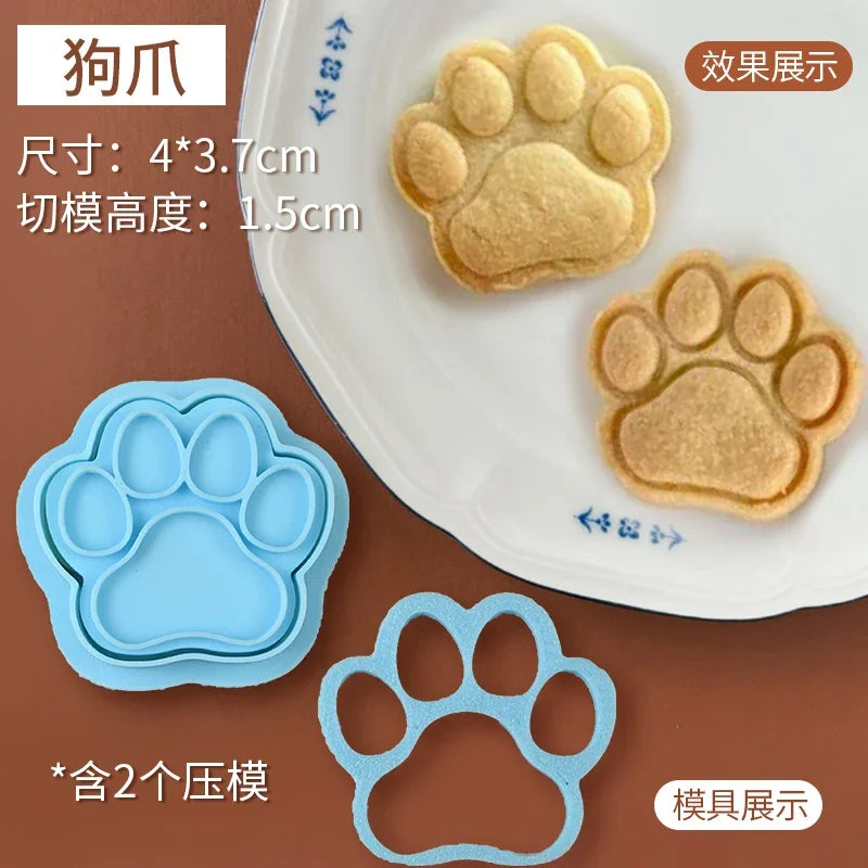 Animals Dog Series Cookie Cutter Stamp Plastic Cartoon Pressable Biscuit Mold Confectionery Kitchen Baking Pastry Tools