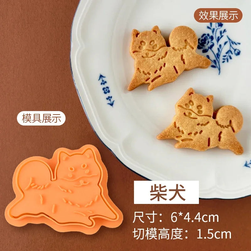 Animals Dog Series Cookie Cutter Stamp Plastic Cartoon Pressable Biscuit Mold Confectionery Kitchen Baking Pastry Tools