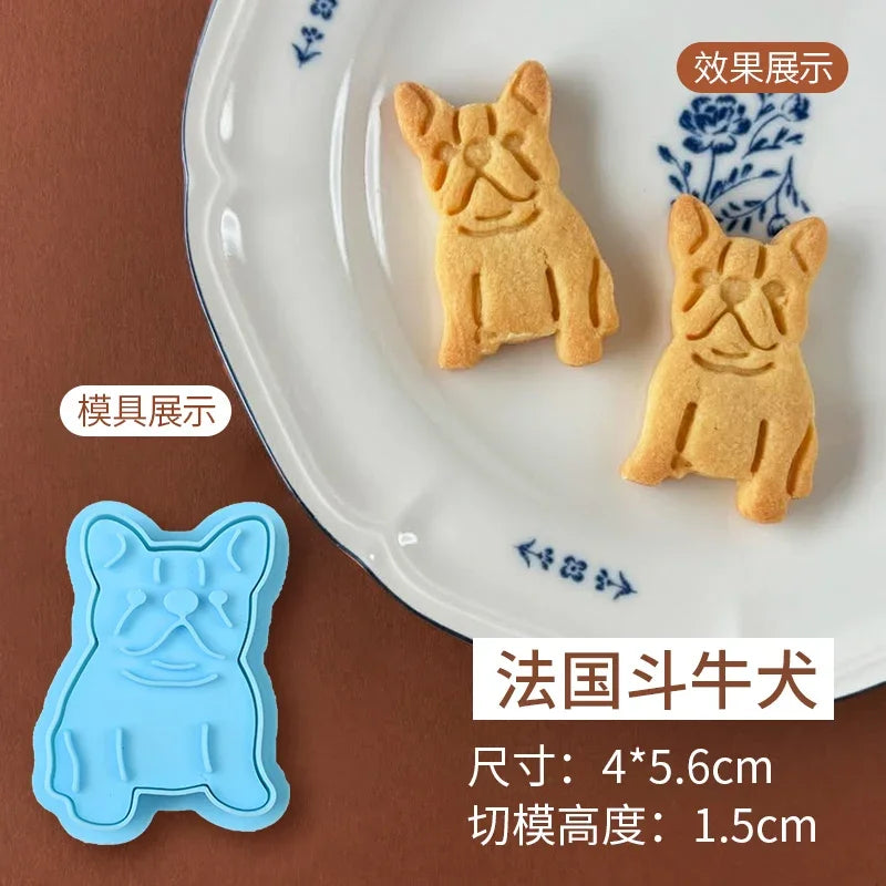 Animals Dog Series Cookie Cutter Stamp Plastic Cartoon Pressable Biscuit Mold Confectionery Kitchen Baking Pastry Tools