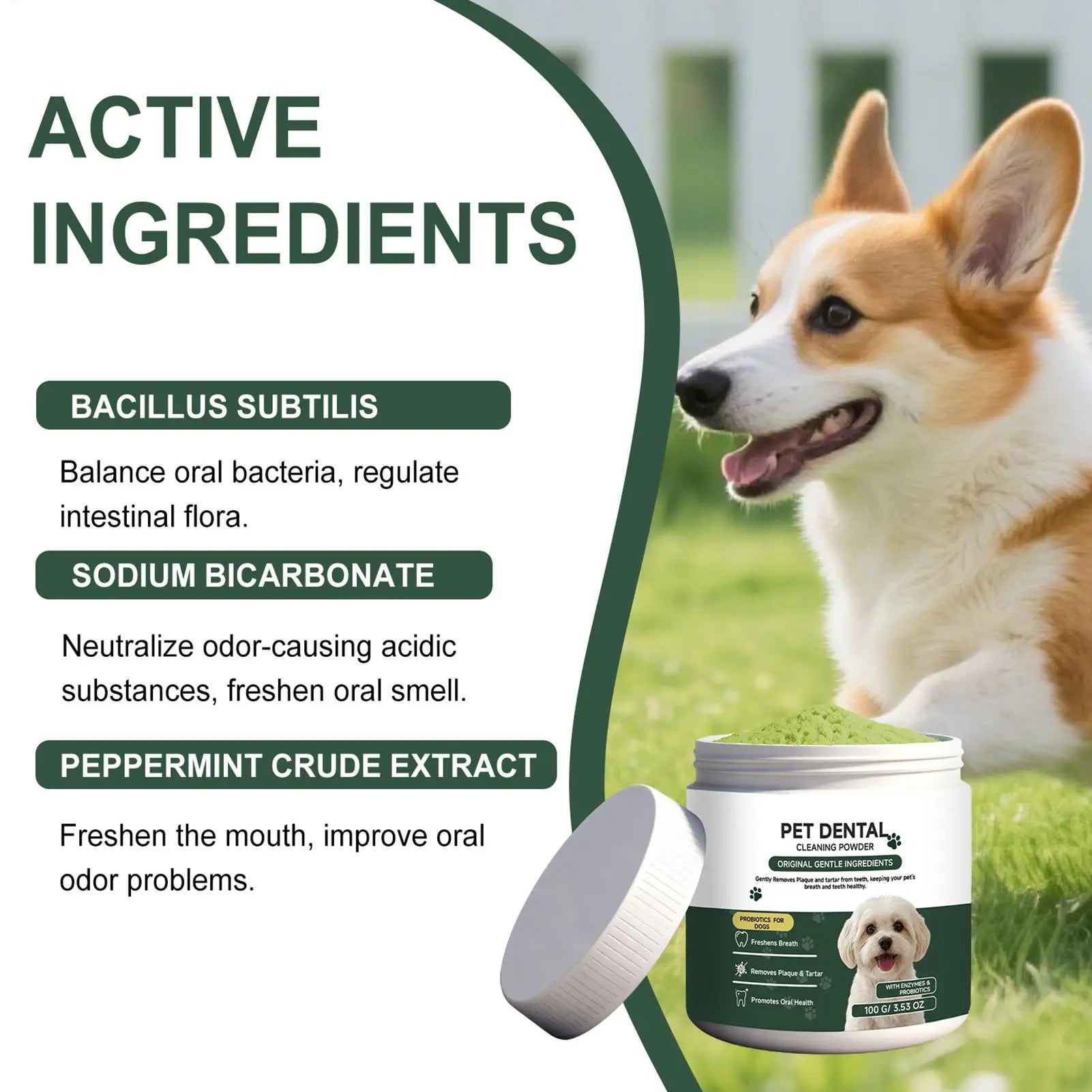 Dog Tooth Powder Cleaning No Brushing Cleaner Pet Tooth Clean Powder for Dog for Puppy Kitten Small Large Breeds Daily Home